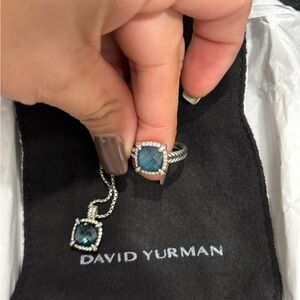 David Yurman Silver Ring and necklaces with blue gemstone set.